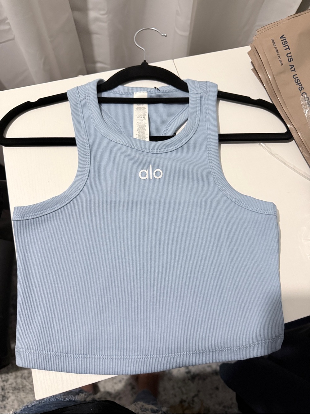 ALO Yoga Light Blue Ribbed Cropped Tank